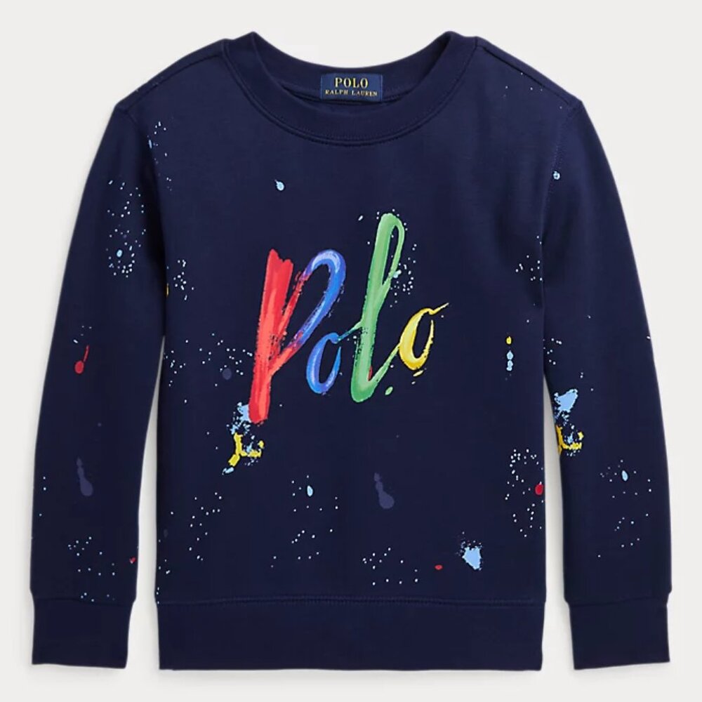 Ralph Lauren Logo Fleece Sweatshirt with Paint Splatters all over Size 4 NWT